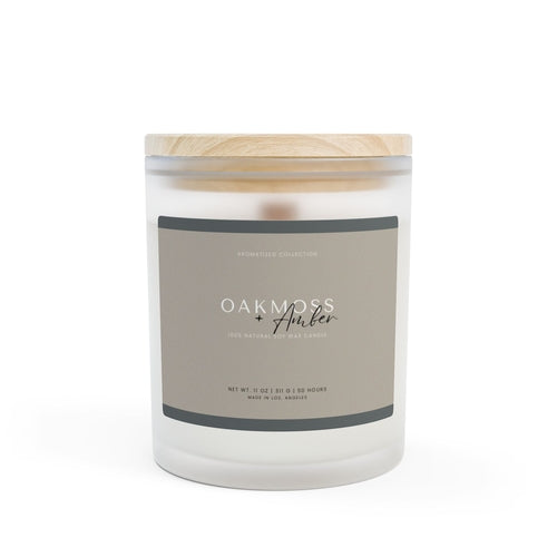 Oakmoss & Amber Scented Candle, 11oz Frosted Glass || Zodiac Decor, Re