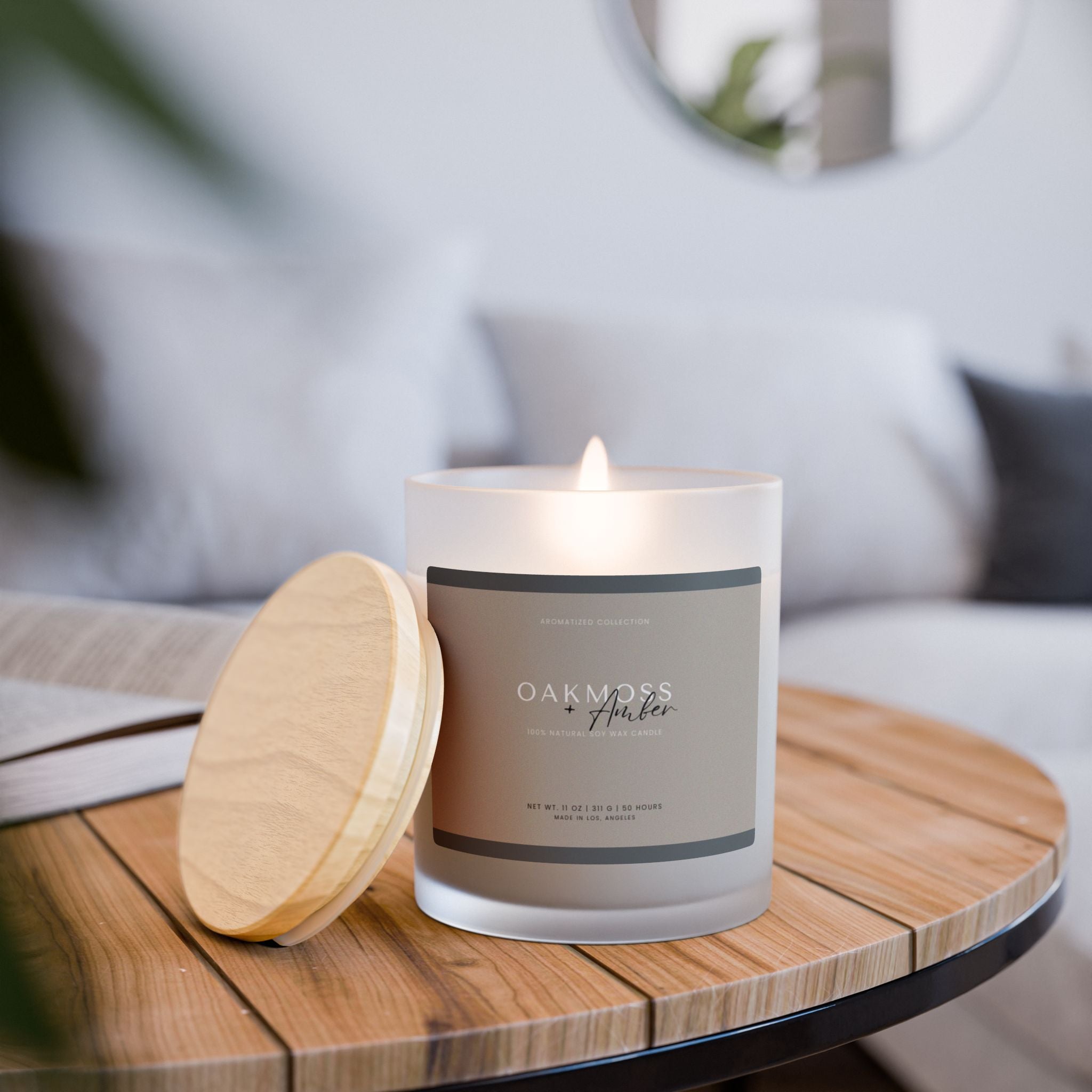 Oakmoss & Amber Scented Candle, 11oz Frosted Glass || Zodiac Decor, Re