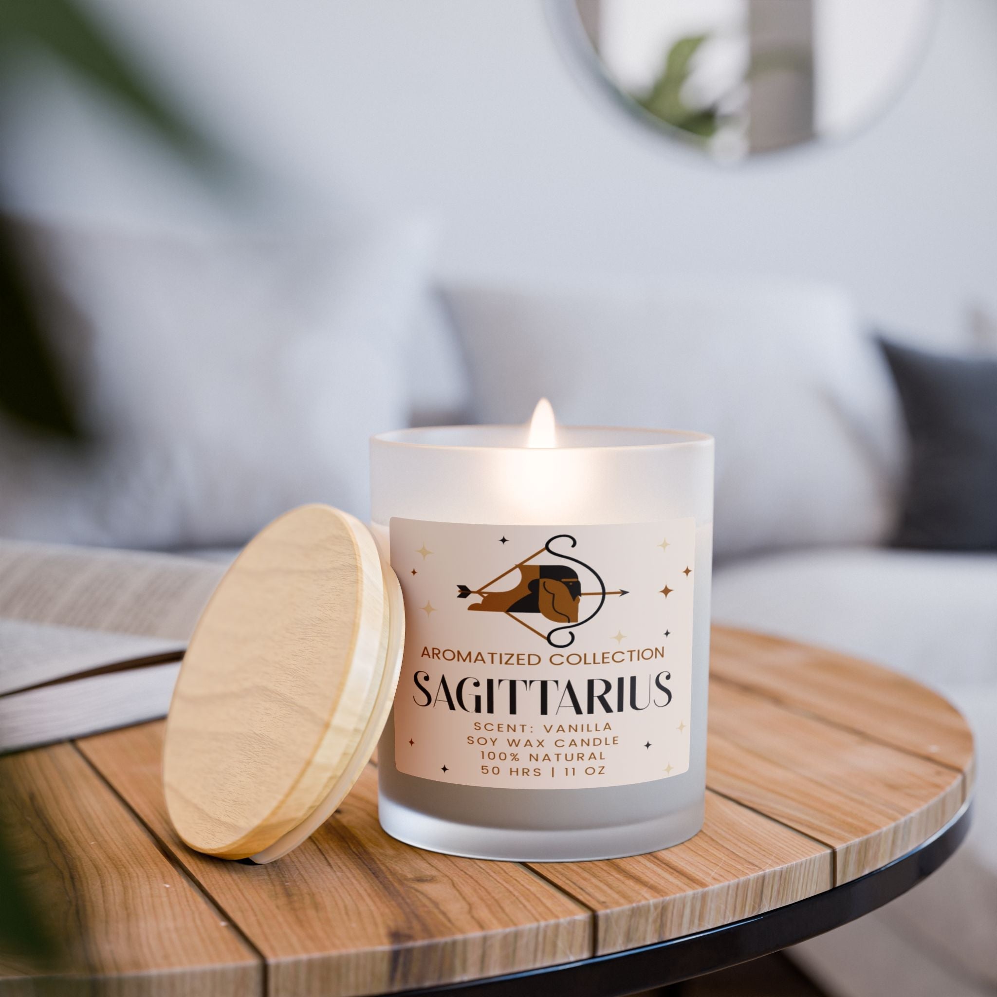 Sagittarius Vanilla Scented Candle, 11oz Frosted Glass || Zodiac