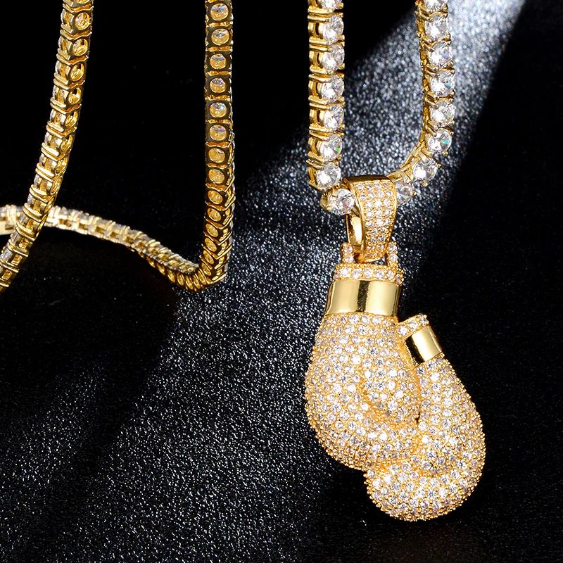 7ct Lab Diamond Boxing Gloves Pendant & Chain | IGI Certified VS | 10K