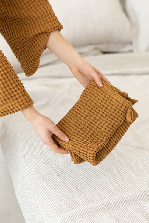 White linen waffle towel