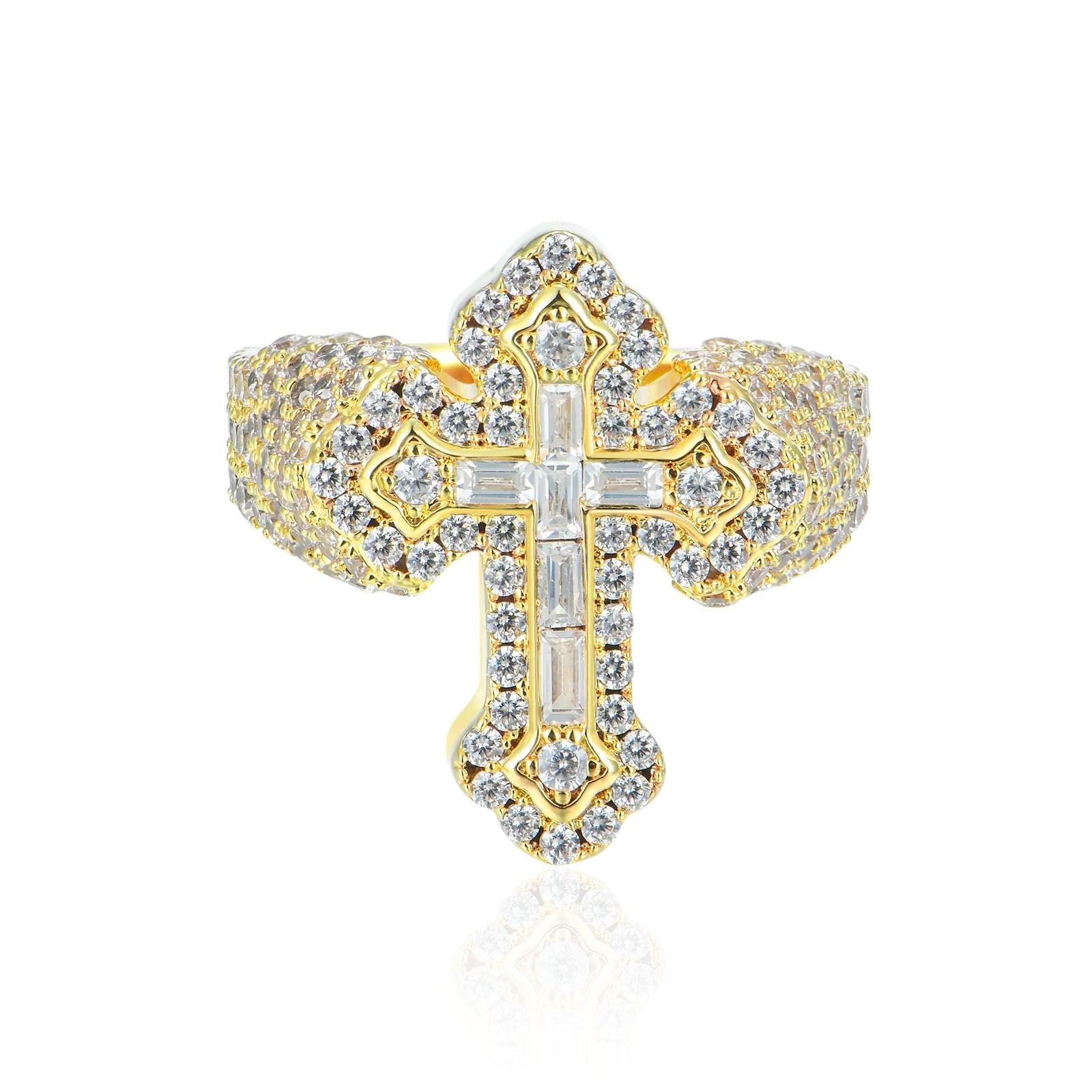 9.01ct Lab Diamond Cross Ring | IGI Certified | 10K Yellow Gold