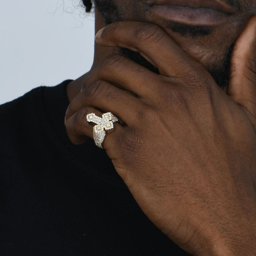 9.01ct Lab Diamond Cross Ring | IGI Certified | 10K Yellow Gold