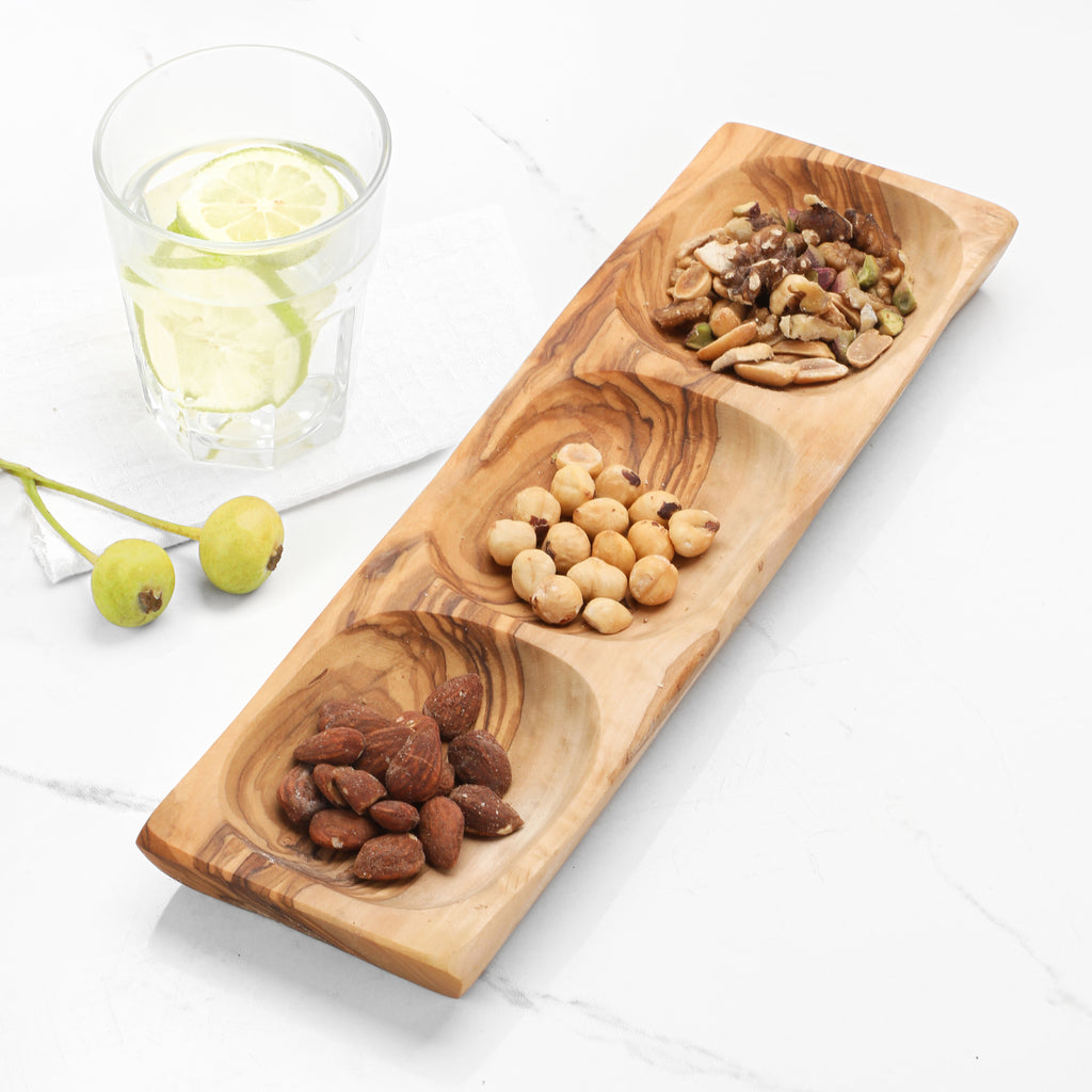 3-Section Olive Wood Dish – Handmade Serving Piece for Everyday Use
