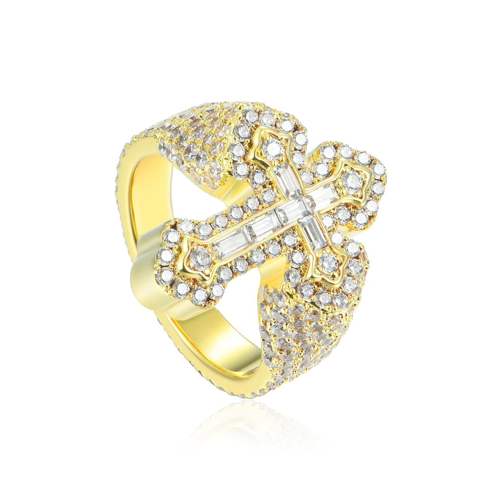 9.01ct Lab Diamond Cross Ring | IGI Certified | 10K Yellow Gold