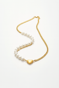 Gold Chain & Pearl Heart Necklace-D 1