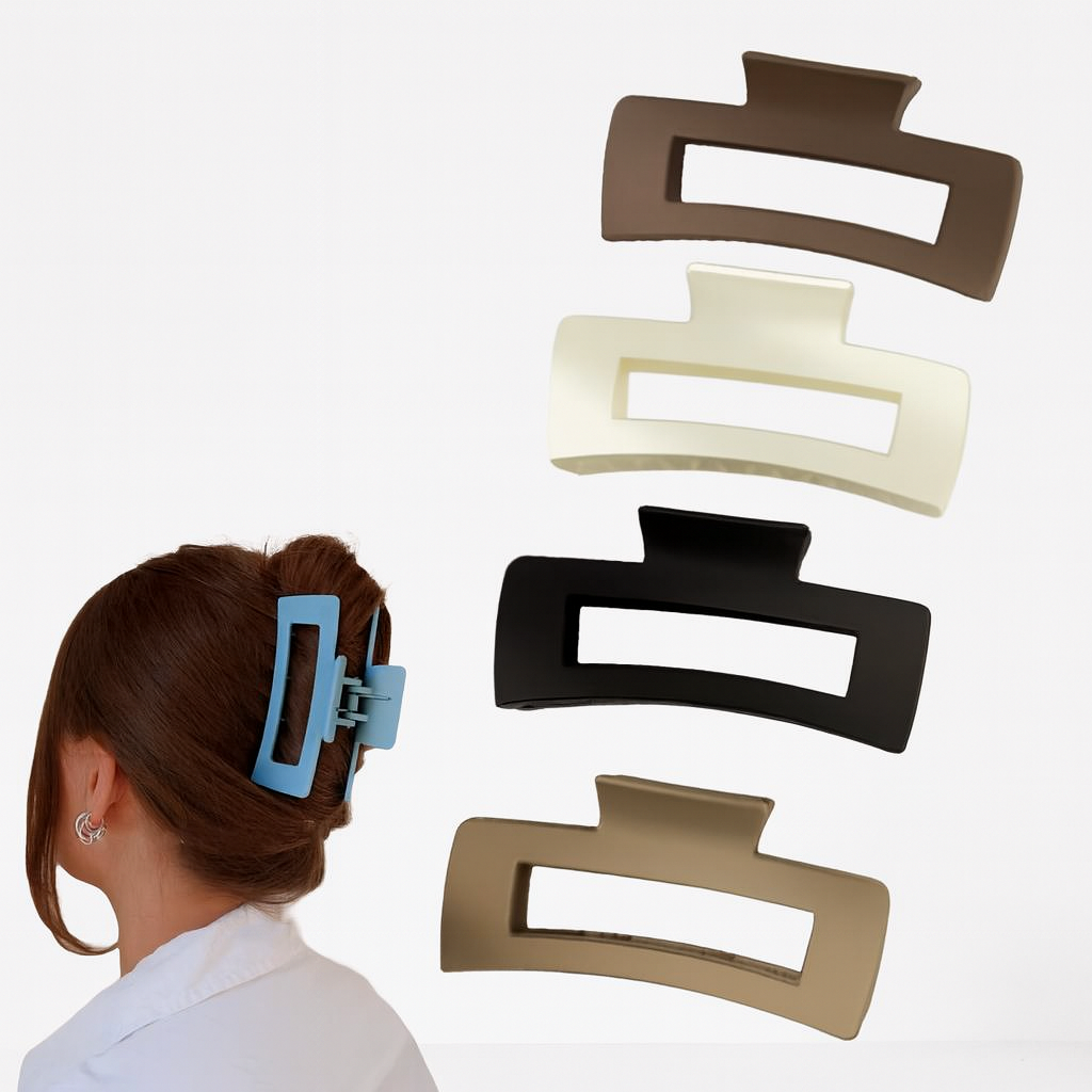Set of 4 Neutral Matte Rectangular Hair Clips-D22