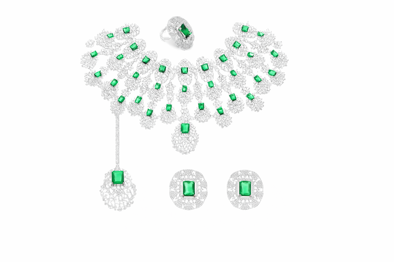 Emerald & Diamond Silver-Plated Statement Set