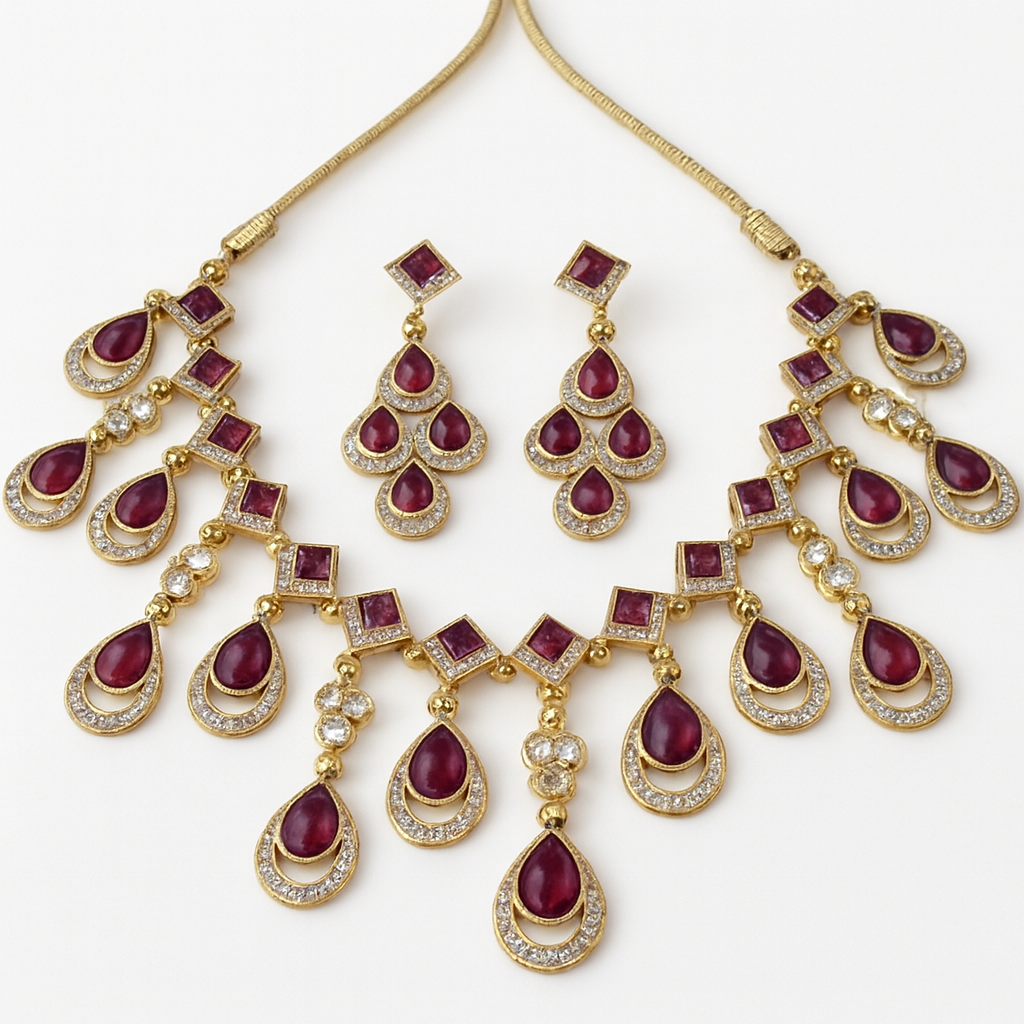 Bridal Gold Plated Ruby Stone Necklace Set for Women