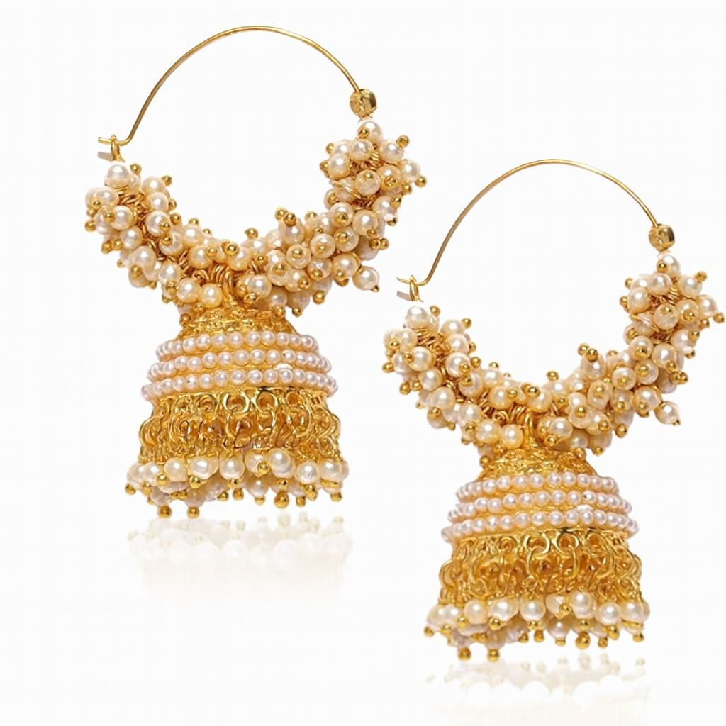 Traditional Gold-Plated Clusters of Pearl Jhumkas