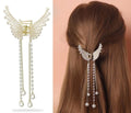 Elegant Pearl Wing Hair Claw Clip with Tassels
