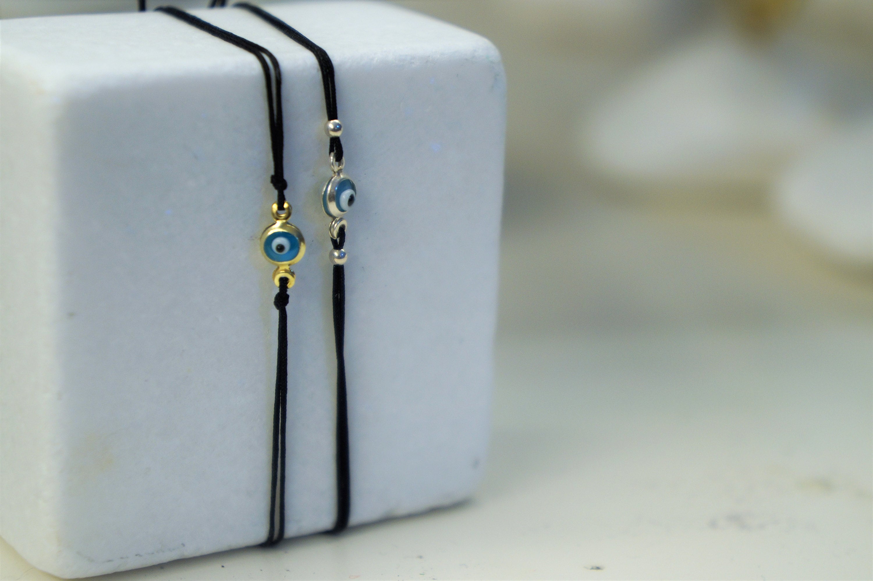 Evil Eye Protection Bracelet - Adjustable Blue Bead Cord Jewelry