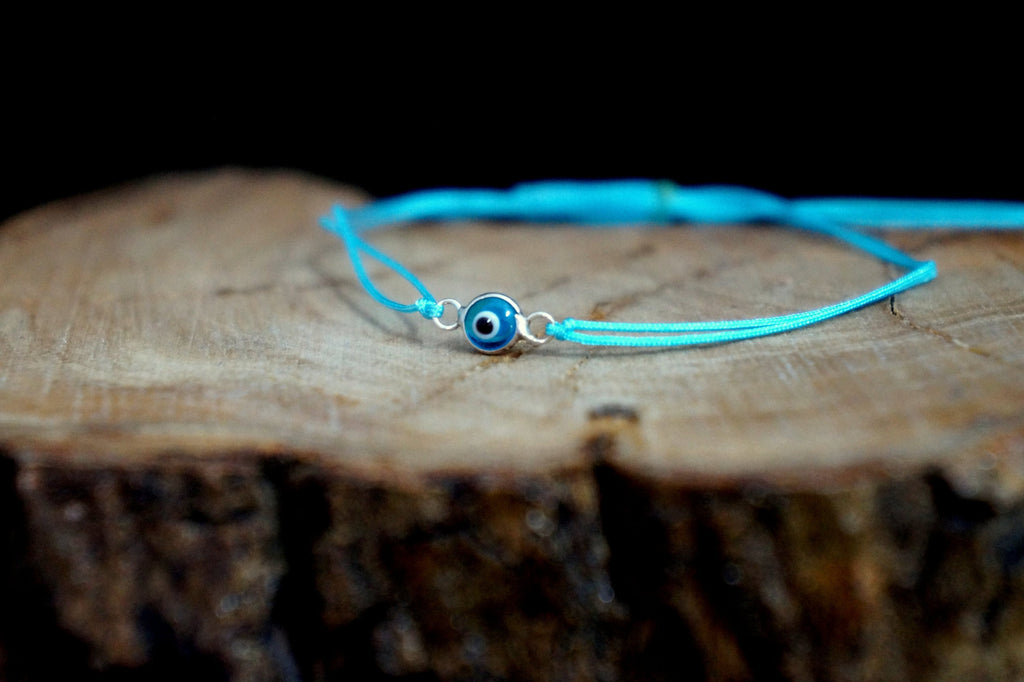 Evil Eye Protection Bracelet - Adjustable Blue Bead Cord Jewelry